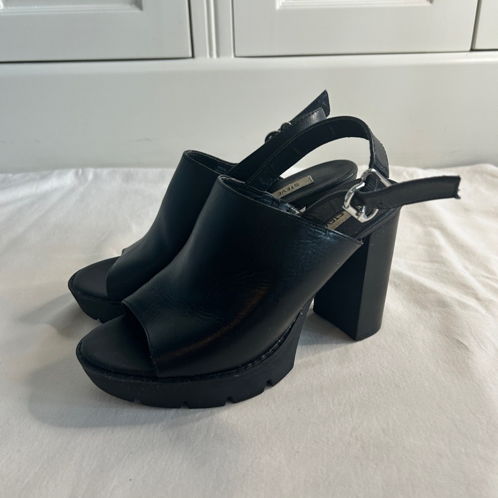 Steve Madden Black Platform Sandals Block Heel Size 7